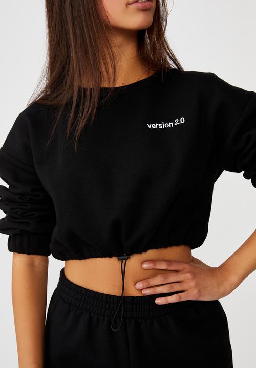 Factorie - Elastic hem crew fleece - black