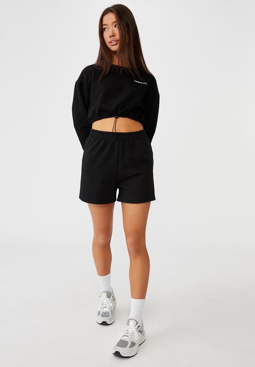 Factorie - Elastic hem crew fleece - black