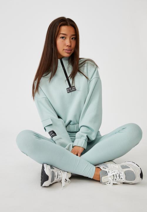 Factorie - Quarter zip elastic hem fleece top - blue