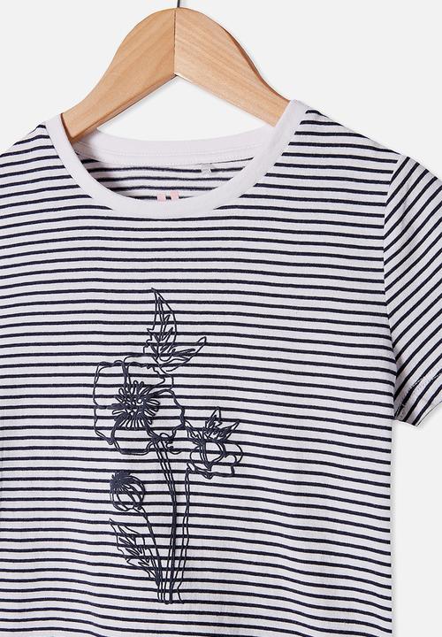 Cotton On - Penelope short sleeve tee - navy blazer stripe/linework floral