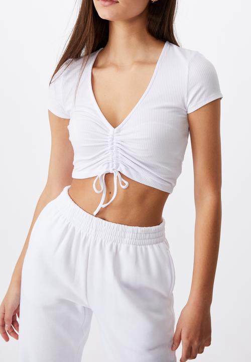 Factorie - Short sleeve pull front v-neck top - white