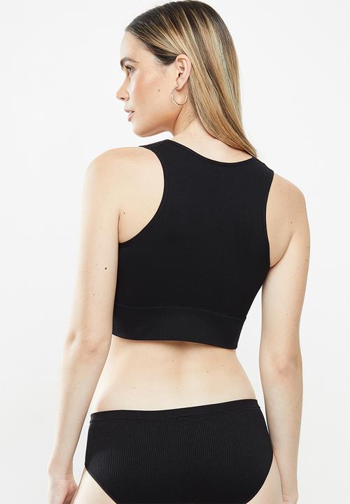 Cotton On - Seamfree plunge crop - black & white