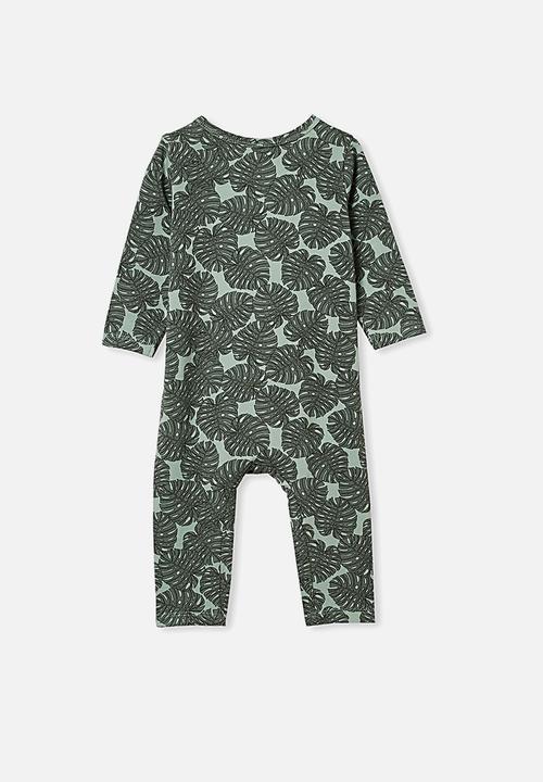 Cotton On - The long sleeve snap romper - smashed avo/tropical leaves