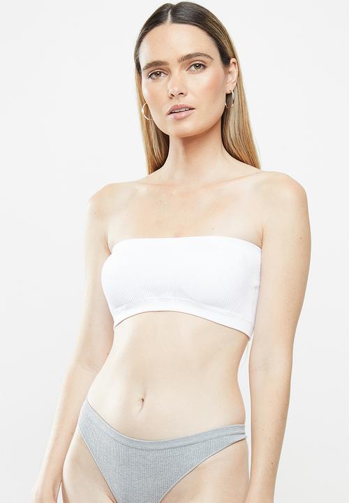 Cotton On - Seamfree rib bandeau 2 pack - white & pink