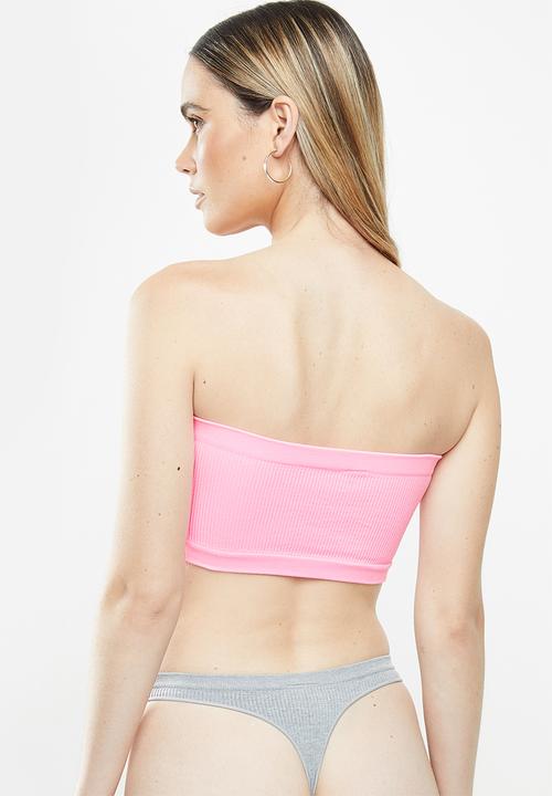 Cotton On - Seamfree rib bandeau 2 pack - white & pink