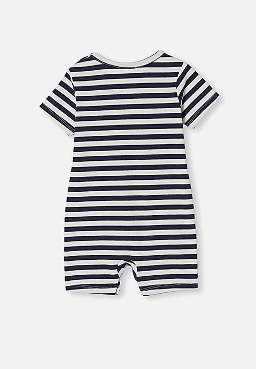 Cotton On - The short sleeve romper - stripe navy /vanilla