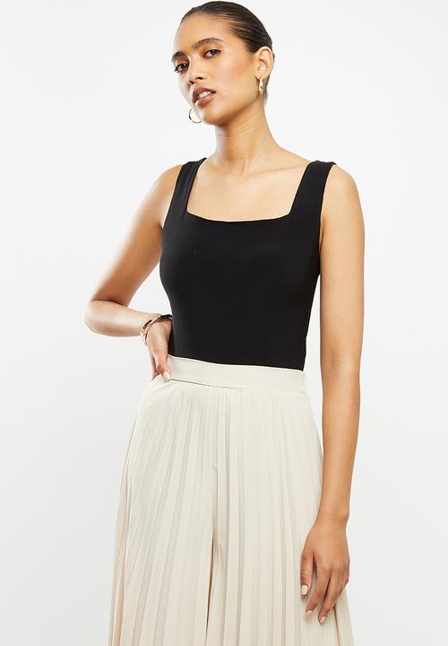 VELVET - Knit square neck backless bodysuit - black