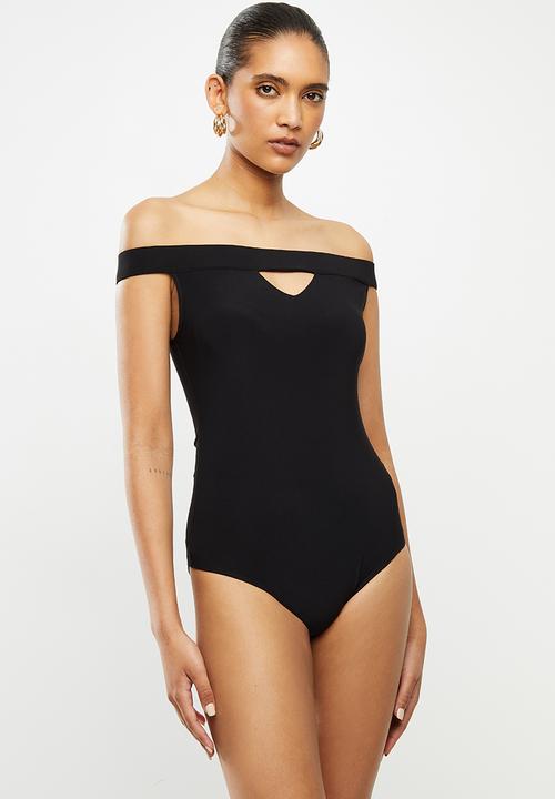 VELVET - Bardot keyhole bodysuit - black