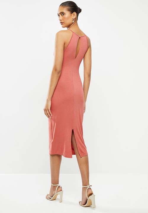 VELVET - Wrap halter midi dress - terracotta