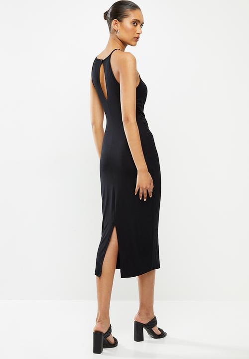 VELVET - Wrap halter midi dress - black