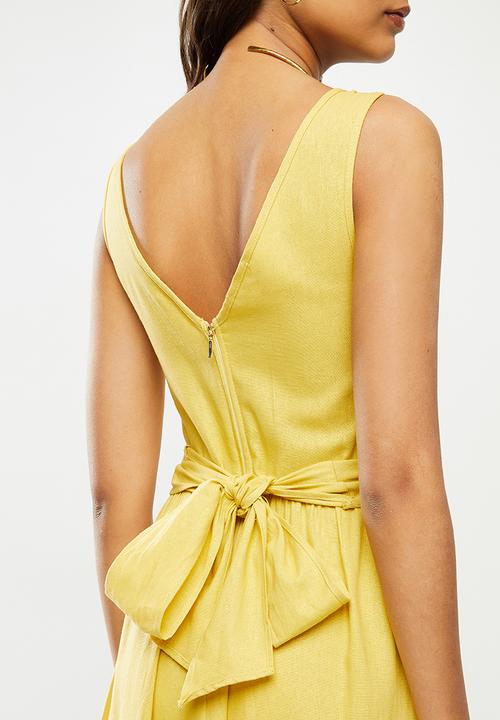 VELVET - Rayon linen wrap front midi dress - citron yellow