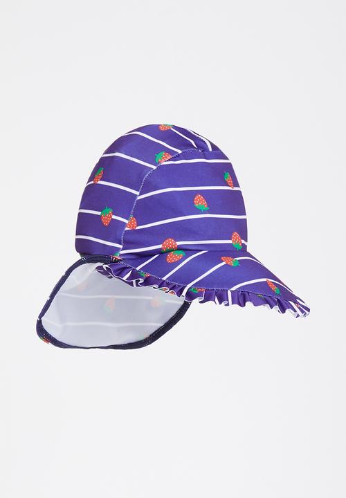 Pop Candy - Strawberry stripe frill trim sunhat - navy
