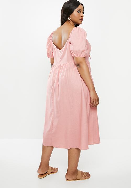 MILLA - Linen tie front dress - rose pink