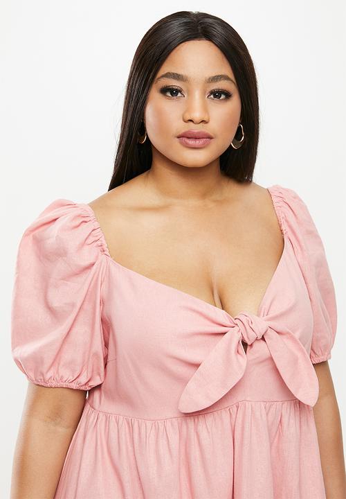 MILLA - Linen tie front dress - rose pink