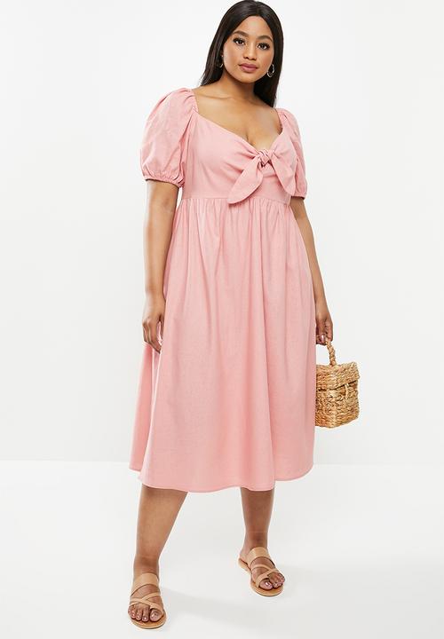 MILLA - Linen tie front dress - rose pink