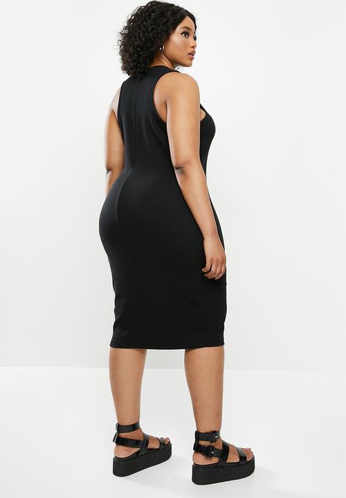 Blake - Sleeveless racer neck bodycon midi dress - black