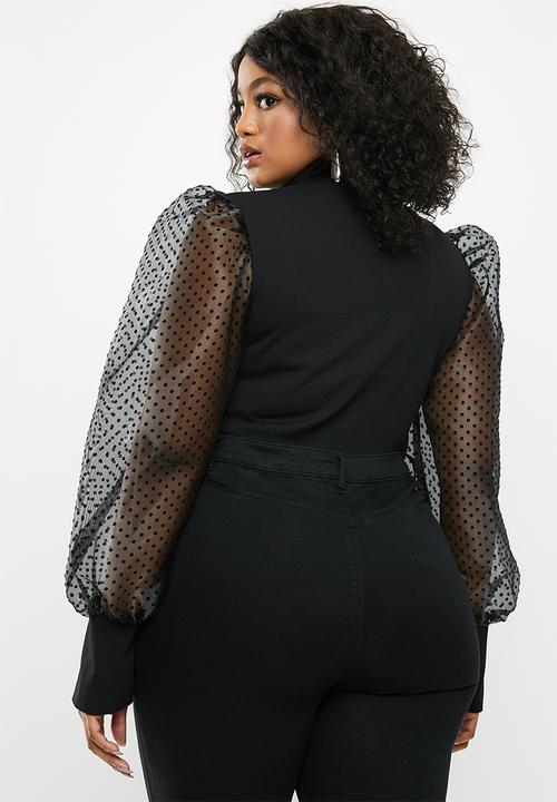 Missguided - Plus dobby puff sleeve top - black