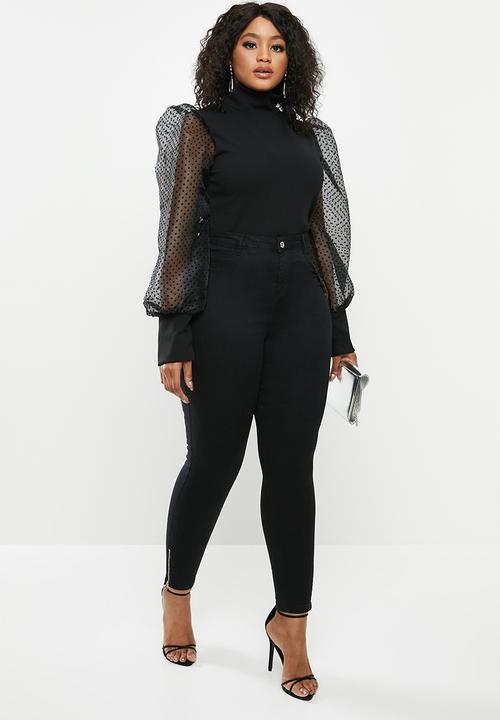 Missguided - Plus lawless supersoft ankle zip jean - black