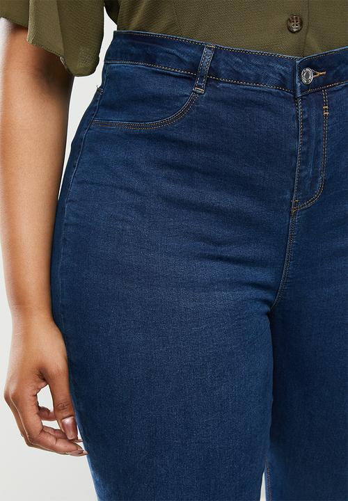 Missguided - Plus lawless slash knee ankle zip jean - deep blue