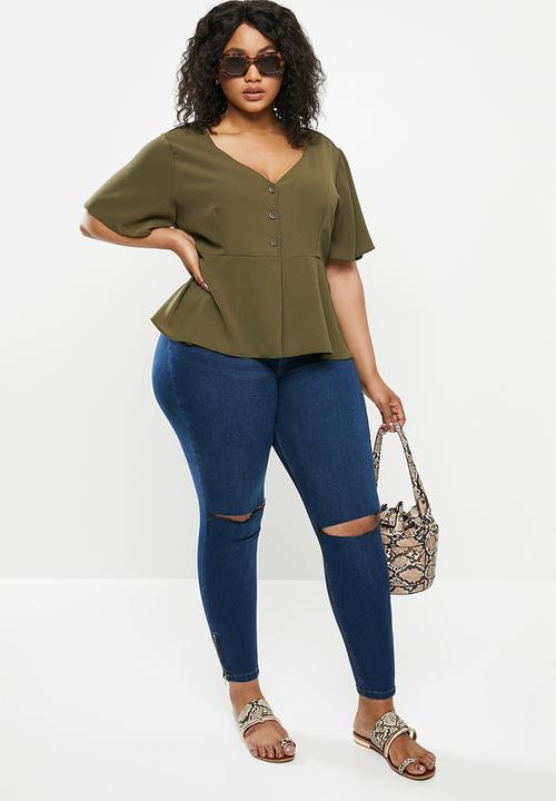 Missguided - Plus lawless slash knee ankle zip jean - deep blue