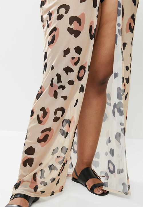Missguided - Plus size leopard mesh maxi kimono - neutral