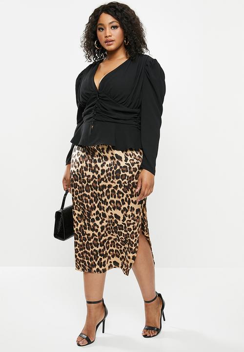 Missguided - Plus ruched puff sleeve pephem top - black