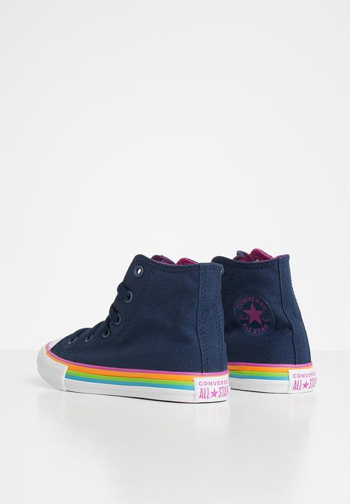 Converse - Chuck Taylor All Star canvas multi-stripe hi b - navy & cactus flower