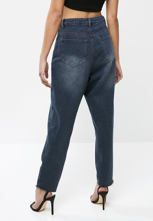 Missguided - Petite riot highrise cut hem mom jean - blue