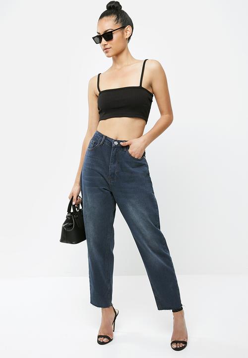 Missguided - Petite riot highrise cut hem mom jean - blue