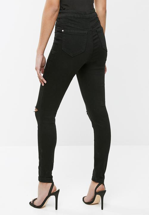 Missguided - Petite vice high waist slash knee skinny - black
