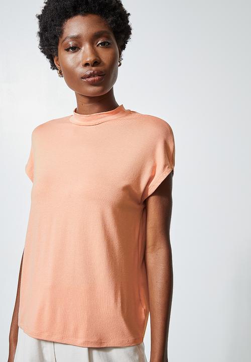Superbalist - Hi neck tee with grown on sleeve - salmon