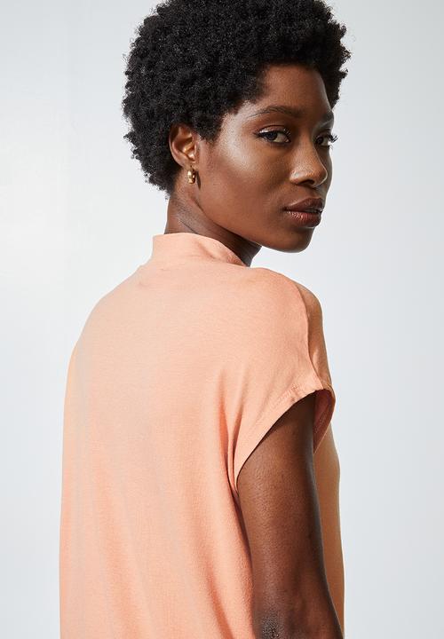 Superbalist - Hi neck tee with grown on sleeve - salmon