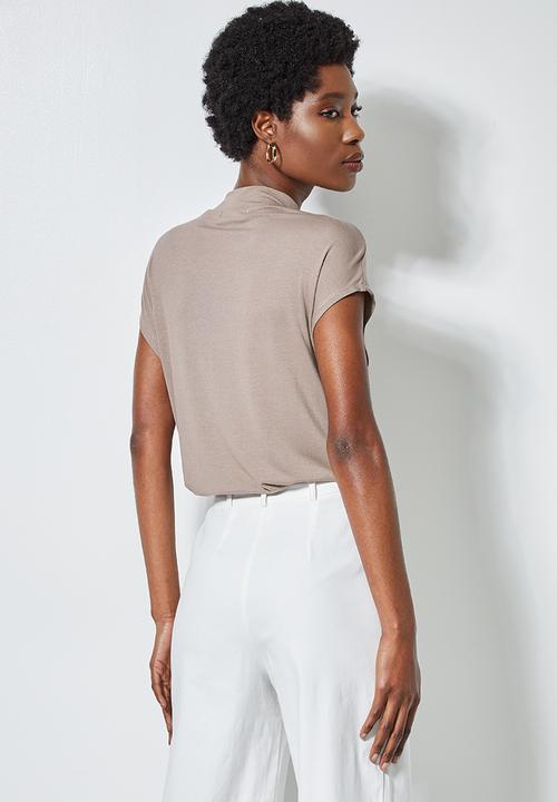 Superbalist - Hi neck tee with grown on sleeve - mocha