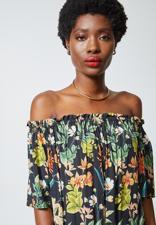 Superbalist - Basic off the shoulder mini dress - tropical floral