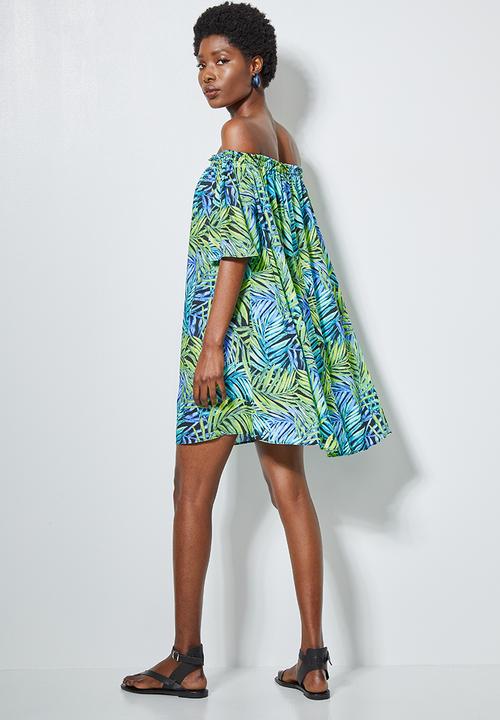 Superbalist - Basic off the shoulder mini dress - tropical jungle palm