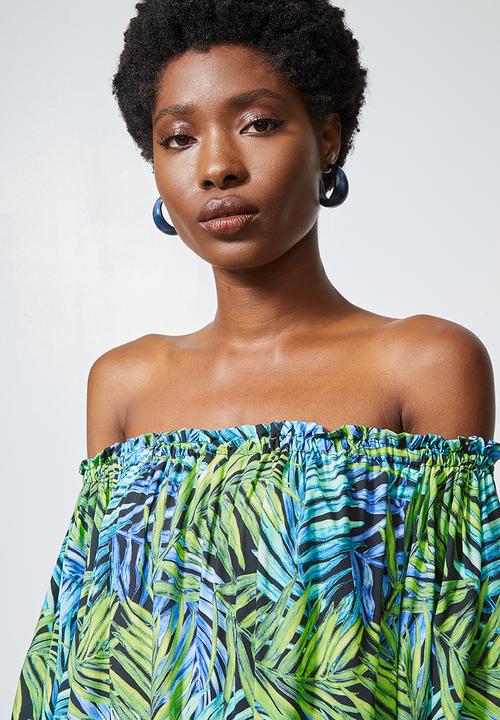 Superbalist - Basic off the shoulder mini dress - tropical jungle palm