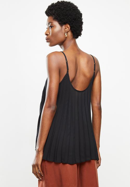 VELVET - Sunray pleated strappy cami - black
