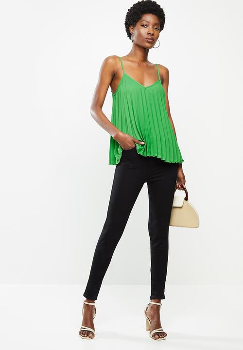 VELVET - Sunray pleated strappy cami - green