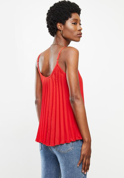 VELVET - Sunray pleated strappy cami - red