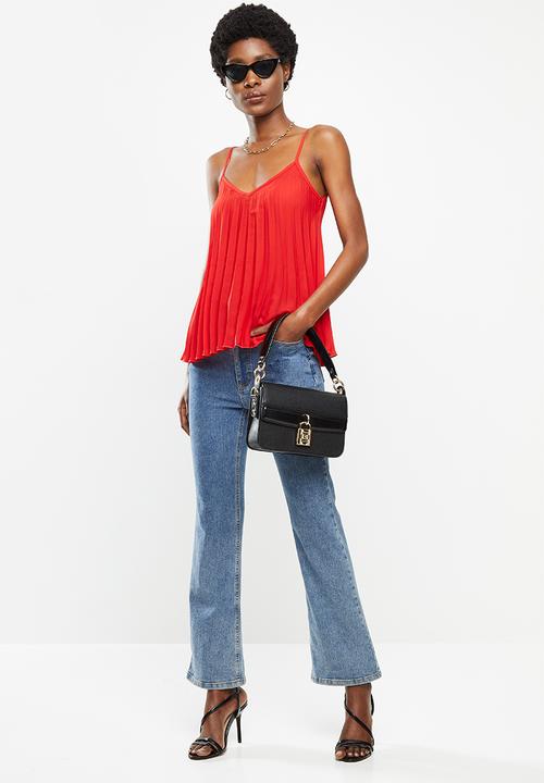 VELVET - Sunray pleated strappy cami - red