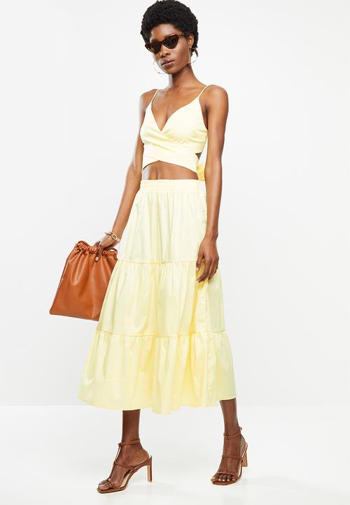 VELVET - Poplin tiered midi skirt - butter yellow
