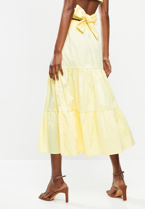 VELVET - Poplin tiered midi skirt - butter yellow