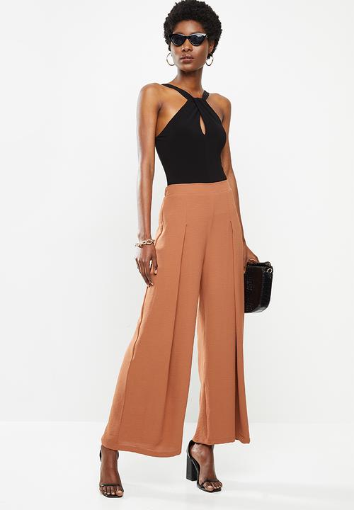 VELVET - Pleat front palazzo pant - hazel brown