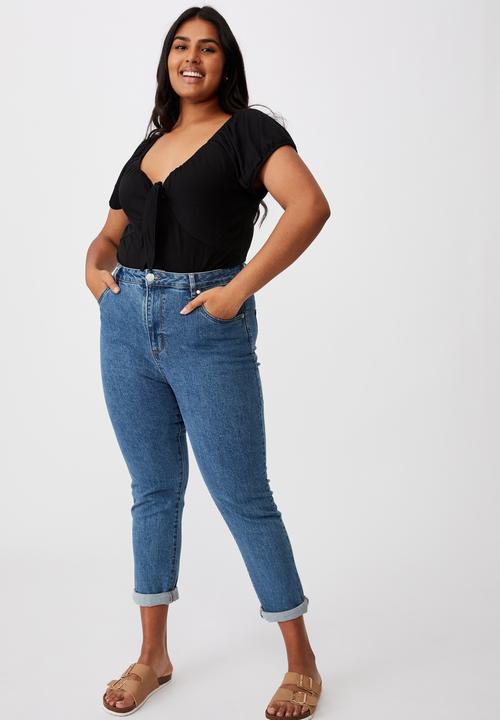Cotton On - Curve sally sweetheart short sleeve top - black