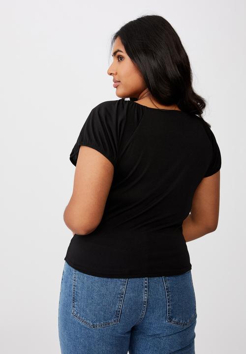 Cotton On - Curve sally sweetheart short sleeve top - black