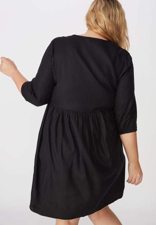 Cotton On - Curve woven bethany babydoll dress - black