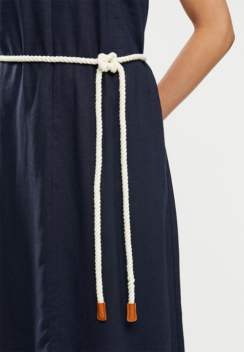 edit - V-neck swing linen dress - navy