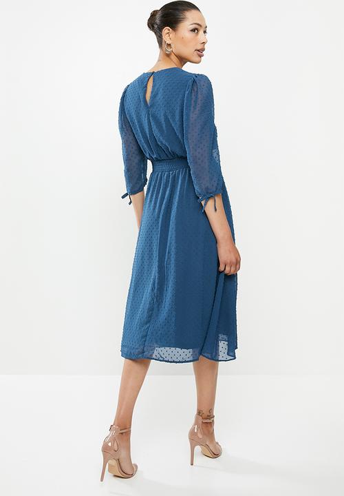 edit - Dobby fit & flare dress - petrol blue