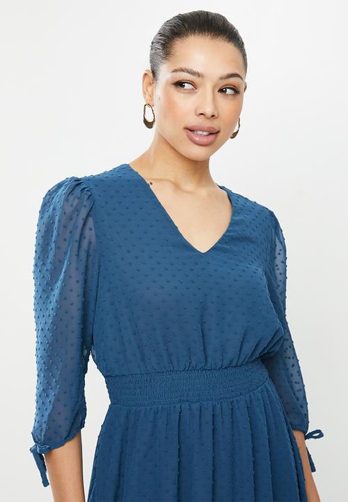 edit - Dobby fit & flare dress - petrol blue