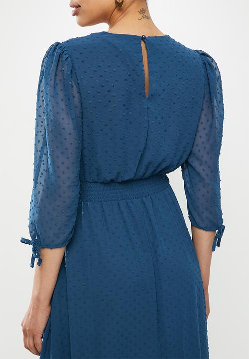 edit - Dobby fit & flare dress - petrol blue